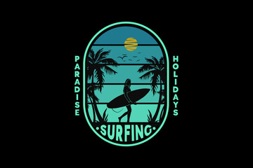 Surfing paradise holidays, design silt retro style