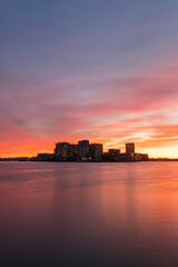 Fototapeta na wymiar Sunset view over Wentworth Point waterfront skyline, Sydney, Australia.