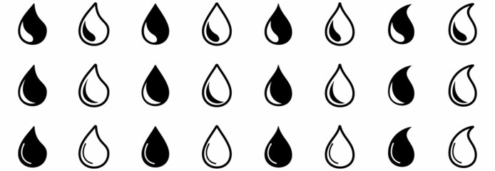 water drop icon set, water drop vector set, water drop symbol illustrations