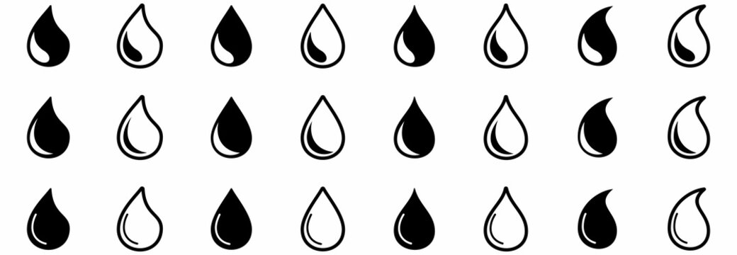 water drop icon set, water drop vector set, water drop symbol illustrations