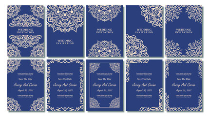 Set of vintage wedding invitation card with floral mandala design