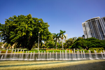 Fountain at the park. Long exposure photo shot with dark nd filter