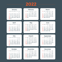 Calendar 2022 corporate design planner template, Desk Calendar 2022, printing layout, week start Sunday
