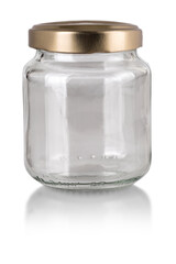Closed empty glass jar isolated on white with clipping path