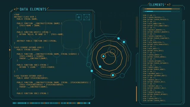 Animation of the coding in windows HUD interface.