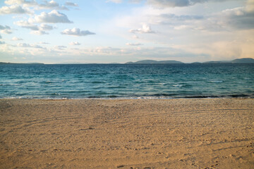 Beach, sea and sky in Ilica Cesme Izmir Turkey.