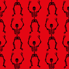 pattern of skeletons on a red background