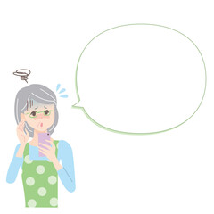 スマホで検索する体調不良のシニア女性と吹き出し