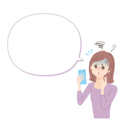スマホで検索する体調不良の若い女性と吹き出し