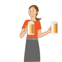 ビールジョッキを運ぶ女性店員