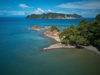 Aerial drone image of Empty beaches near Curu Preserve in Costa Rica with the Gulf of Nicoya in the background from an Aerial drone