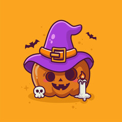 Cute witch pumpkin halloween cartoon vector Haloween element cartoon background