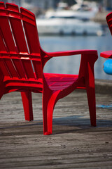 Red chair at the port of Quebec City, Canada