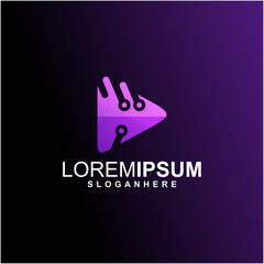 Play logo with technology design