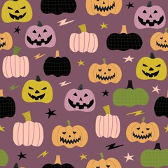 seamless pattern cute pumpkin with ornament cartoon