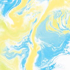 Fototapeta na wymiar blue yellow pastel rainbow holographic waves abstract holo light marble background