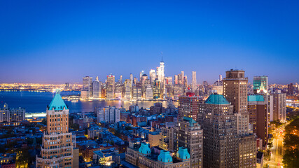 New York City Skyline during Sunrise, Aerial Shot