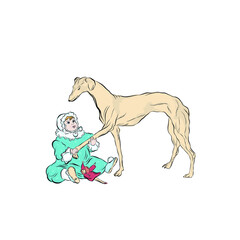 Small child with dog. Beagle. Hand drawn vector clip art. Illustration for a children's book with fairy tales, postcards, interior poster