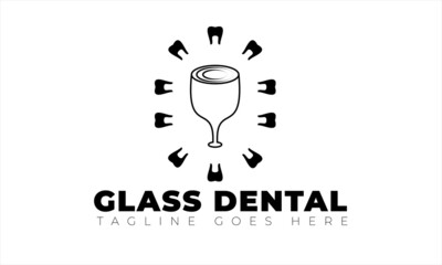 Dental logo icon design template vector, and plain black glass logo design and circular teeth