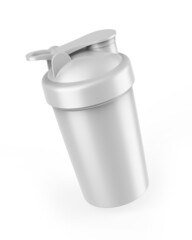 Blank white plastic shaker bottle with flip lid for mock up and template design. 3d render illustration.