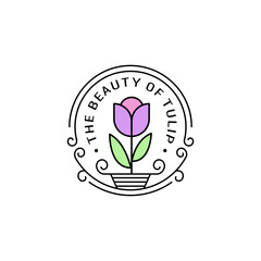 Illustration vector graphic of Tulip flower logo. Line art logo style. Design inspiration