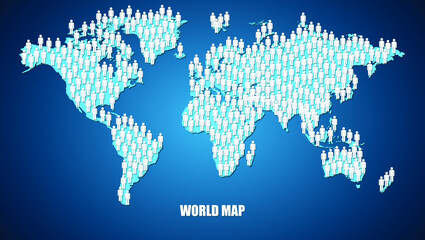 Illustrations concept - People symbols in shape of world map , overpopulation concept