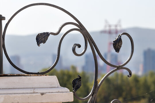 orged elements in the architecture of the city. Curls and leaves in a metal fence design