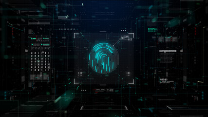 Fingerprint scanning for secure access, Cybersecurity technology data network, Global network internet connection futuristic abstract background. 3d Rendering