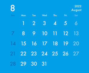 calendar  August 2022 blue