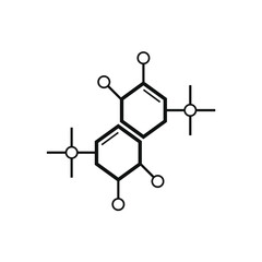 two superimposed hexagons connected by a line to a circle