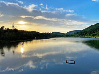 Fototapeta premium Artificial lake Potkos or Lake Potkoš, Fuzine - Gorski kotar, Croatia (Umjetno jezero Potkoš ili akumulacijsko jezero Potkoš, Fužine - Gorski kotar, Hrvatska)