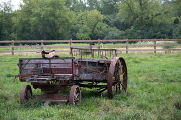 Fototapeta na wymiar Old wooden cart in barn