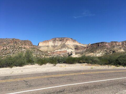 West Texas Highway with mountains in background