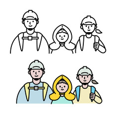 防災ヘルメット防災頭巾を被る家族イラスト素材