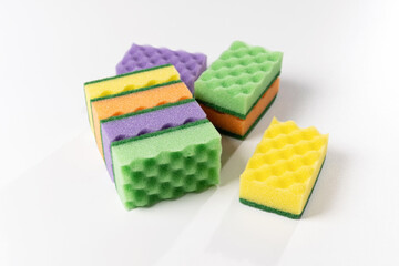 colored washcloths for washing dishes on a white background
