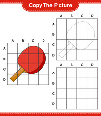 Copy the picture, copy the picture of Ping Pong Racket using grid lines. Educational children game, printable worksheet, vector illustration