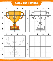 Copy the picture, copy the picture of Trophy using grid lines. Educational children game, printable worksheet, vector illustration