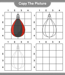 Copy the picture, copy the picture of Punching Bag using grid lines. Educational children game, printable worksheet, vector illustration