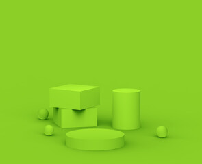 3d green podium minimal studio background. Abstract 3d geometric shape object illustration render.Display for organic food and eco natural product.