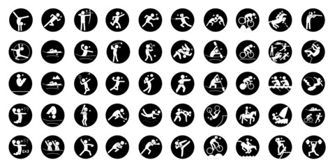 Summer sport pictograph Jet black circle type スポーツピクトグラム 黒,丸枠,SVG