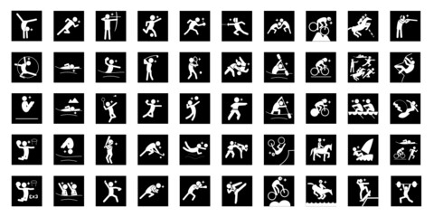 Summer sport pictograph Jet black square type スポーツピクトグラム 黒,四角枠,SVG