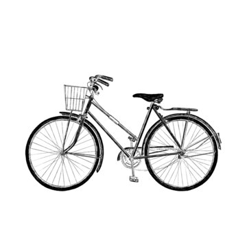 Bicycle with basket black ink