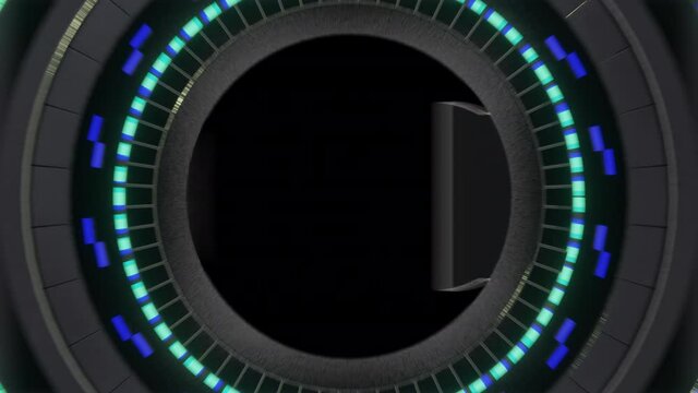 transition video of opening of two gates on a circular machine