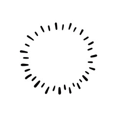 Hand drawn sunburst shine ray and sparkle element. Doodle sketch style. Circle burst of sun, star. Vector illustration.