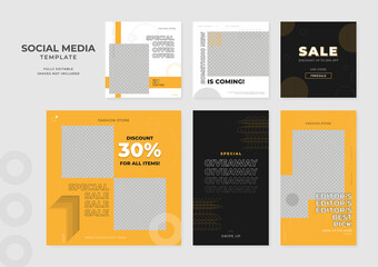 social media template blog fashion sale promotion. fully editable instagram and facebook square post frame geometric sale poster. yellow white grey ad banner vector background