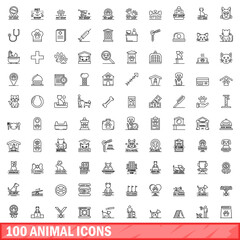 100 animal icons set. Outline illustration of 100 animal icons vector set isolated on white background