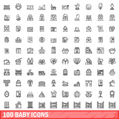100 baby icons set. Outline illustration of 100 baby icons vector set isolated on white background