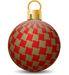金色の球体に赤色の和柄千鳥卍パターン模様がついたクリスマスオーナメントのイラスト