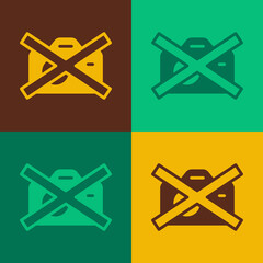 Pop art Prohibition sign no video recording icon isolated on color background. Vector