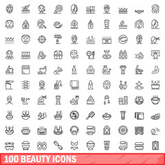 100 beauty icons set. Outline illustration of 100 beauty icons vector set isolated on white background